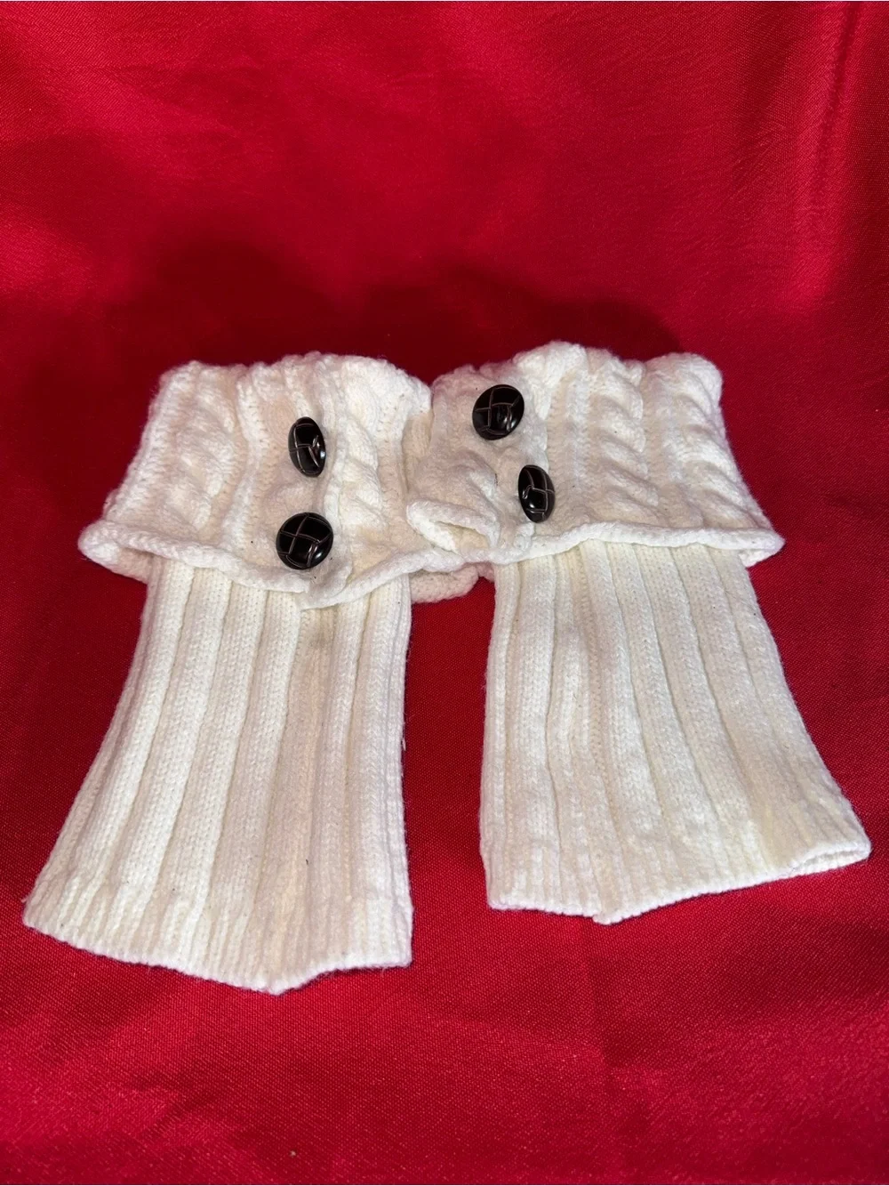 White Cable Knit Button Cuff Boot Toppers